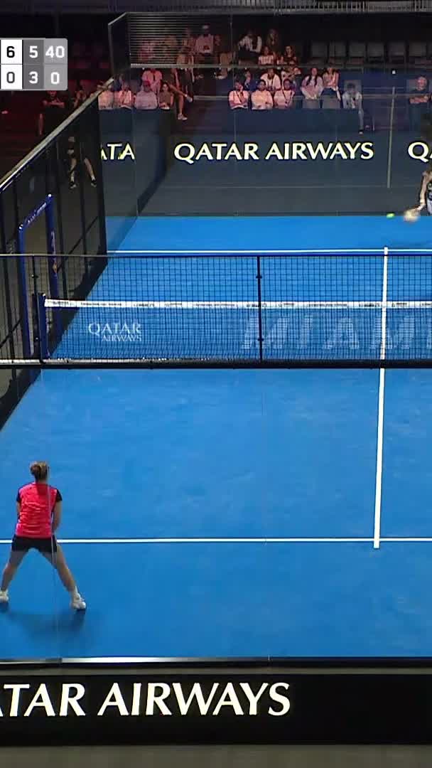 Rodriguez reaches the net to send the ball out of the court with a x4 shot