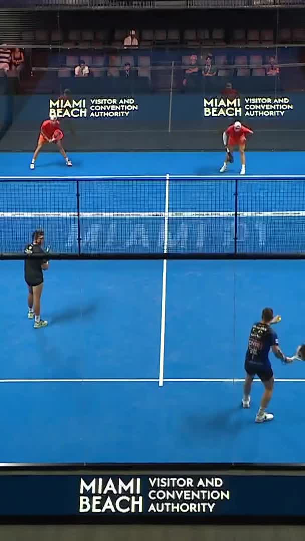 Lebron and Augsburger win an intense rally after an unforced error by Oria